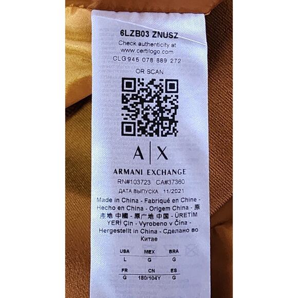 A/X ARMANI EXCHANGE Men's Zip Up Stripe Detail Hooded Jacket Buckthorn Brown LG - Picture 7 of 7